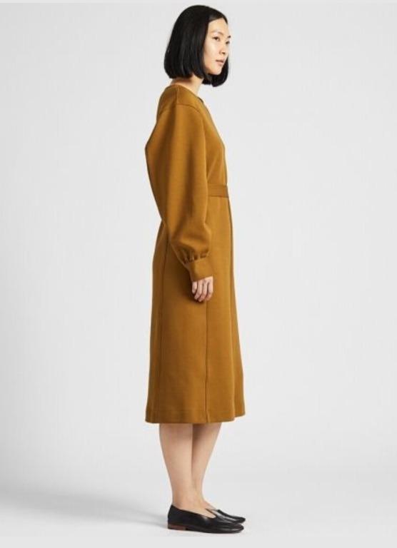 uniqlo u jersey belted long sleeve dress UNIQLO U Long Sleeve Shirt Dress in Navy Blue Size Large L