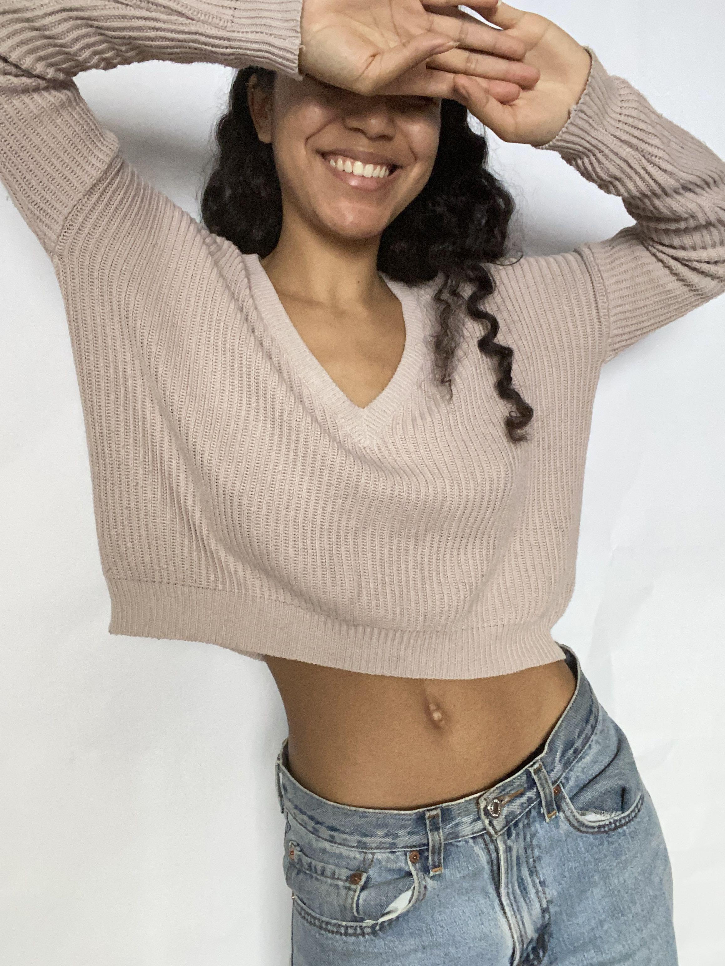 Pink waffle knit best sale sweater