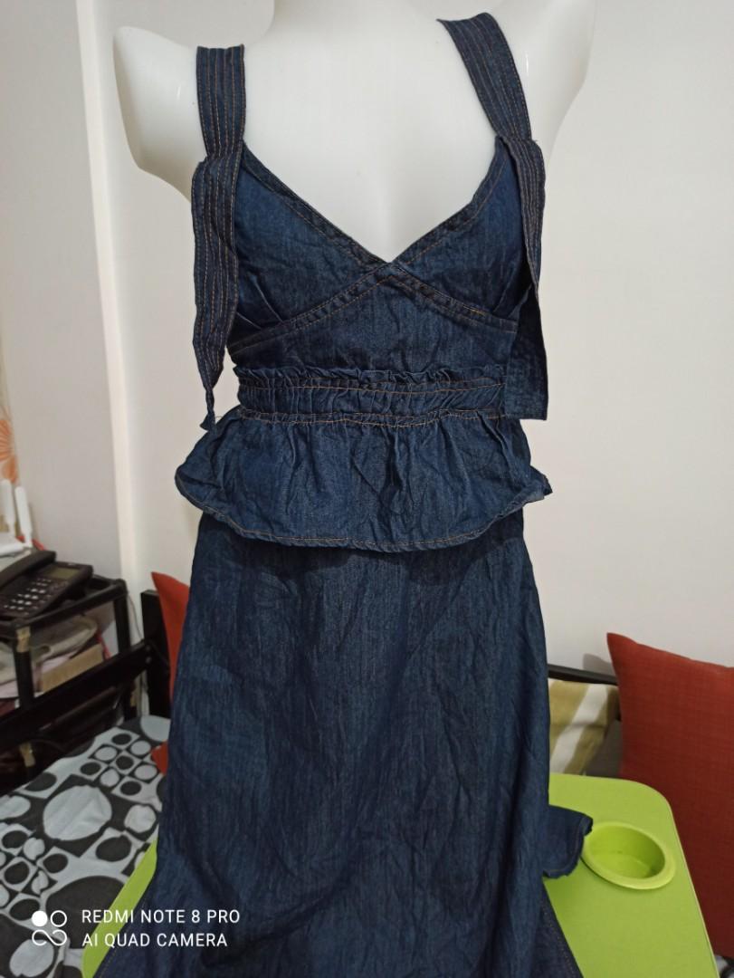 Denim midi jumper dress SALE, Women's