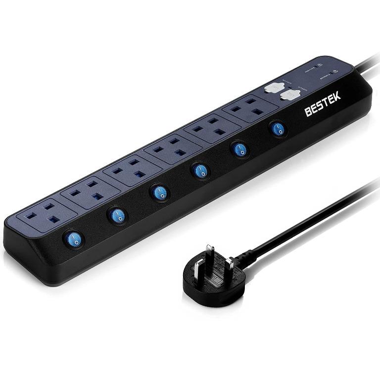 FreeDelivery BESTEK Individually Switched Extension Lead 6 Way Plug