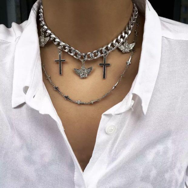 INSTOCK Gothic cherub choker layered necklace Women s Fashion