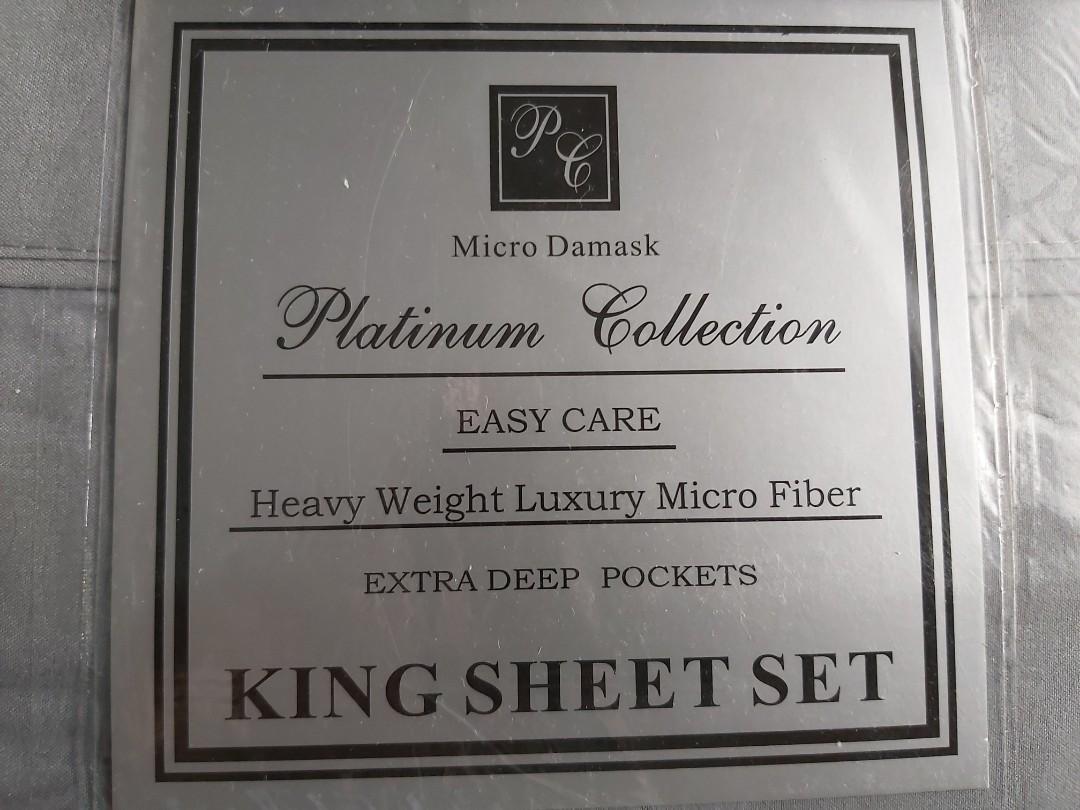 King Size Bed 4 Pcs Sheet Set (1 Available) (Category: Bed Frames & Mattresses) located in Marikina City. Submitted by toni.chi (Listing ID 1052885299, Image 3). Description: For sale, brand new (but old stock), never opened King size set, Platinum Collection brand, 100% polyester Php 950 EACH (original price Php 1,895 as seen in the pictures) 1 Set Remaining Available, colors: - White Set (still available) - Gray set (SOLD!) Set Contents: - 1 Fl