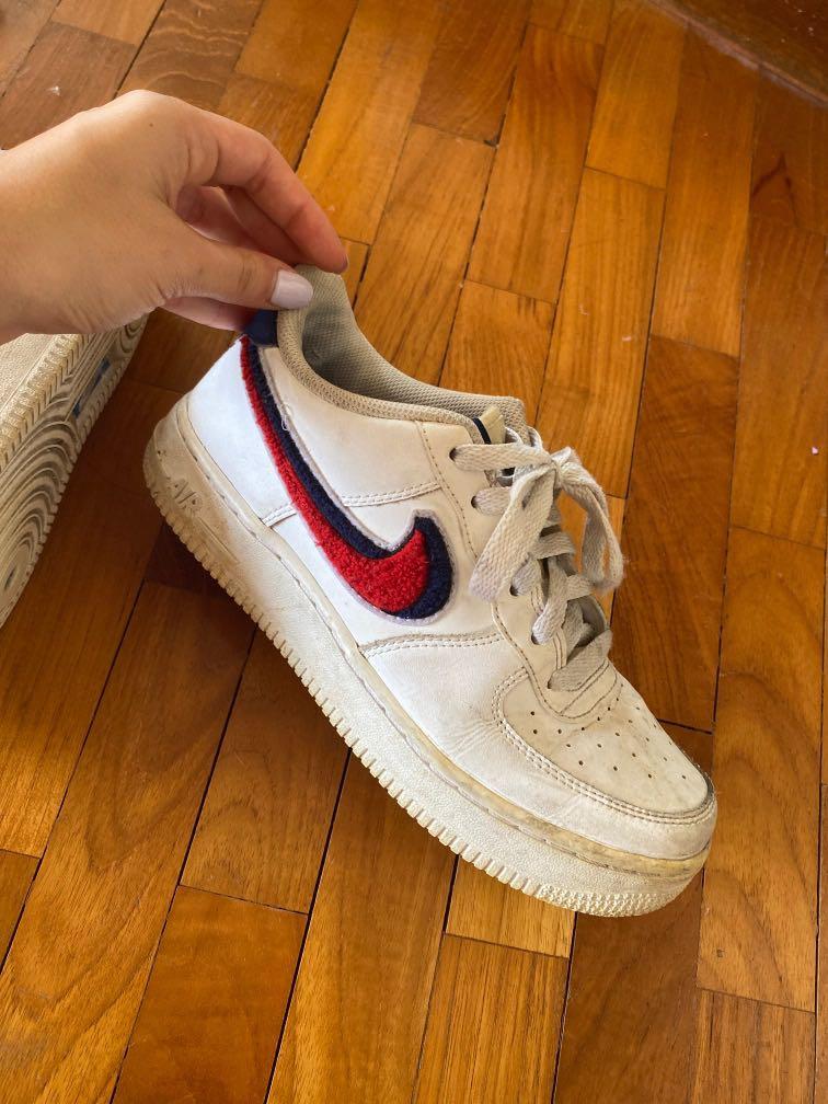 Air force ones with blue hotsell and red swoosh