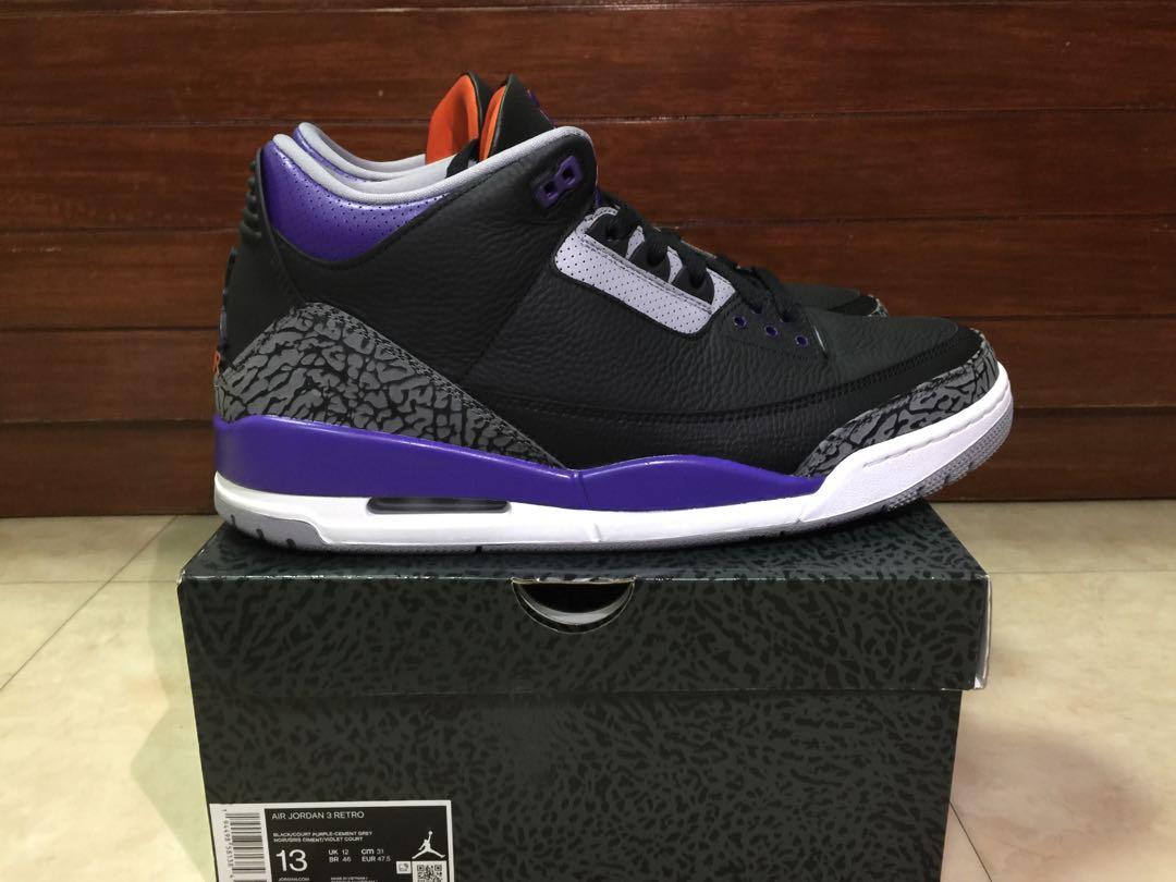 Size 13 BNDS Nike Air Jordan 3 J3 Court Purple CP, Men's Fashion,  Activewear on Carousell