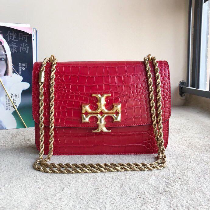 Tory Burch Small Kira Croc Embossed Leather Convertible Crossbody Bag in  Red