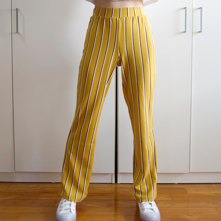 White and yellow striped pants outlet