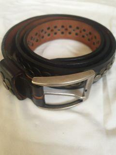 Agnes B mens leather metal studs belt. Very dark brown