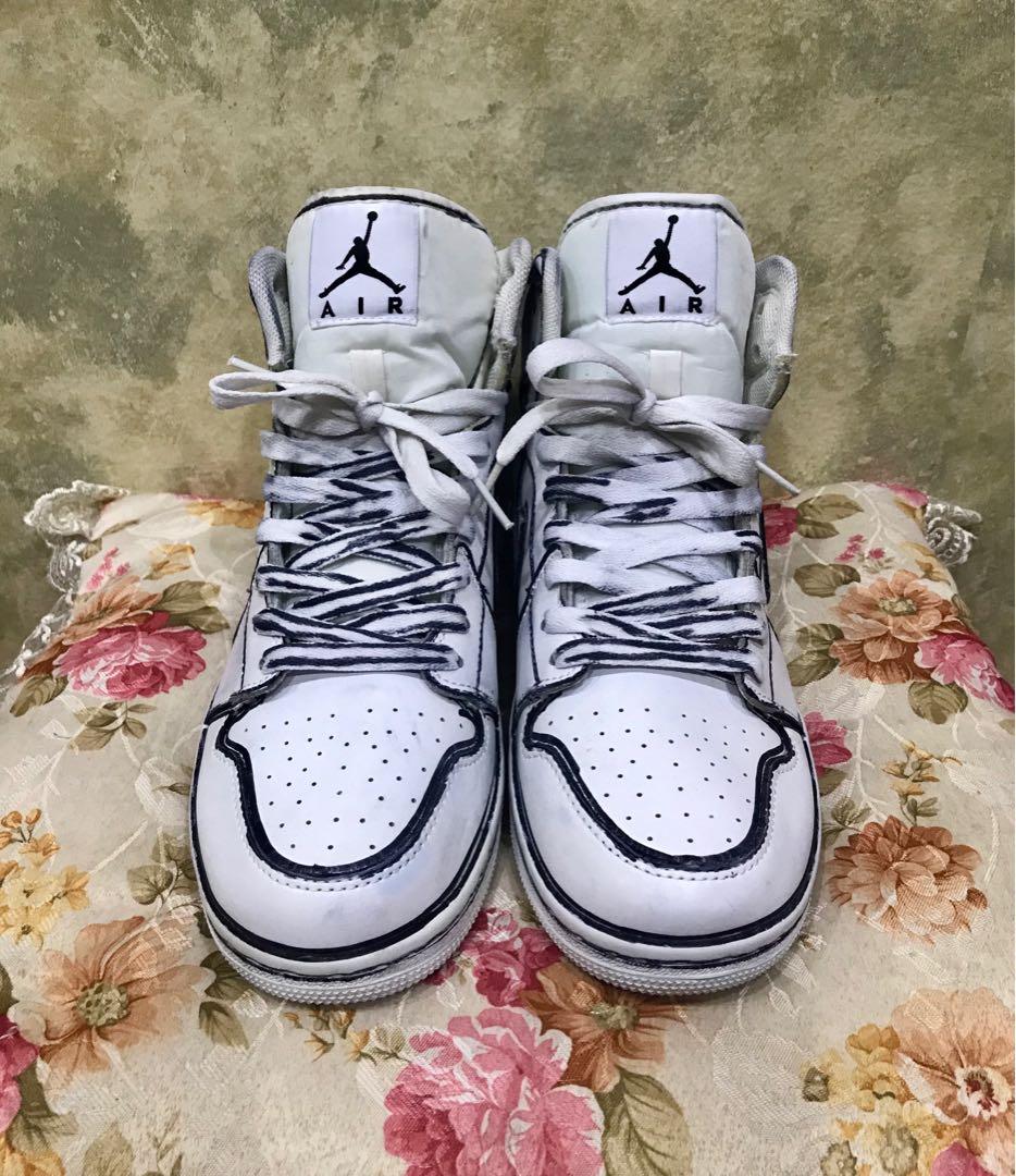 Air Jordan 1 Triple White 7UK CUSTOMIZED Men s Fashion