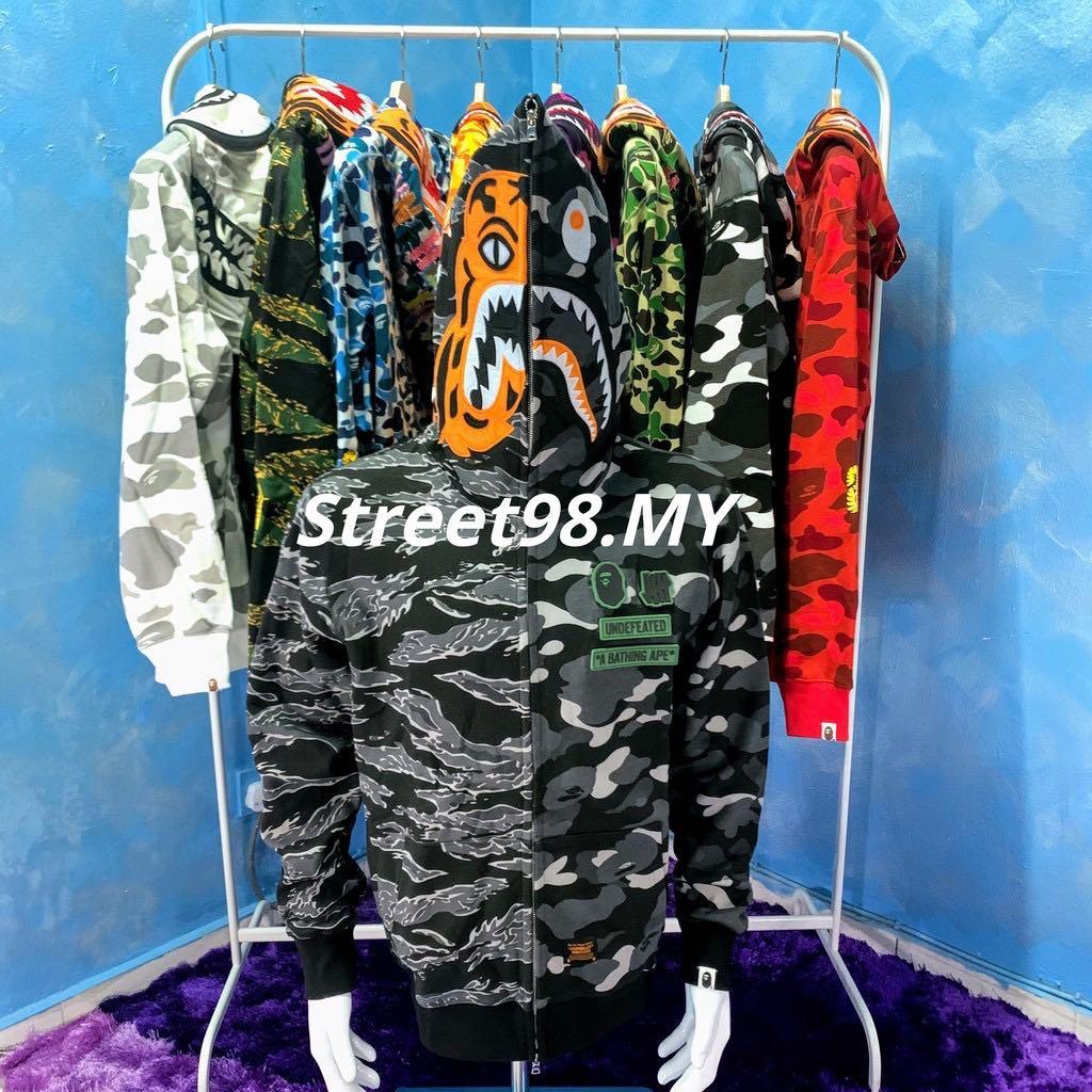 bape x undefeated tiger shark half full zip hoodie black