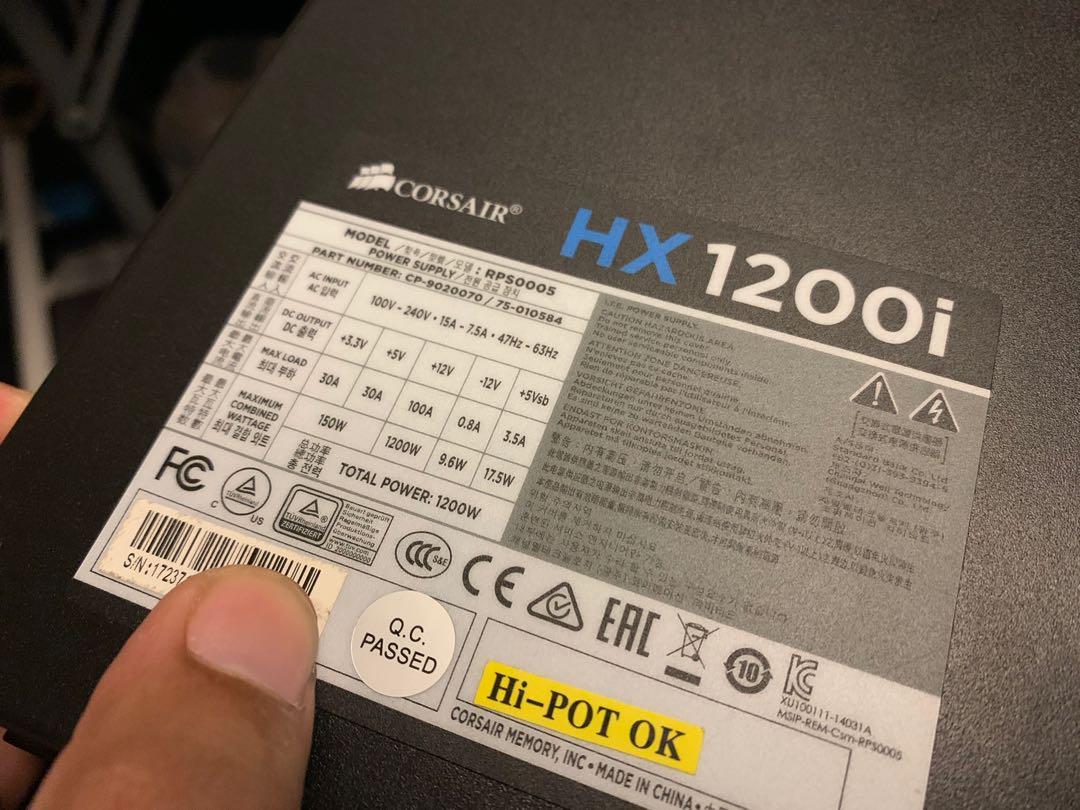 Corsair HXi Series™ HX1200i HighPerformance ATX Power Supply — 1200 Watt 80 Plus®, Computers