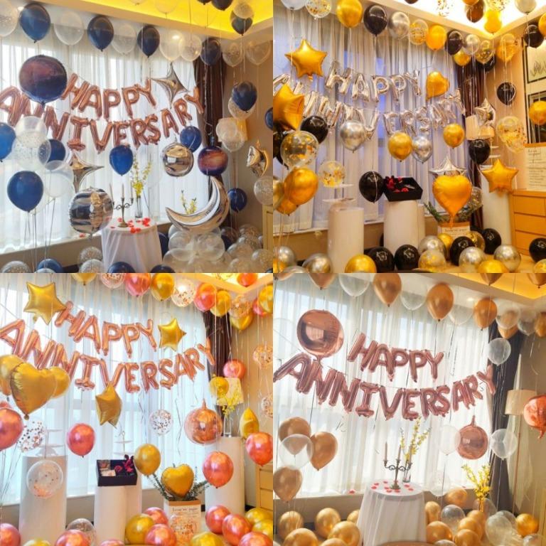 Free Delivery Happy Anniversary Balloon Decoration Party Decorations Staycation Surprise Valentine Staycation Couple Anniversary Ideas Design Craft Others On Carousell