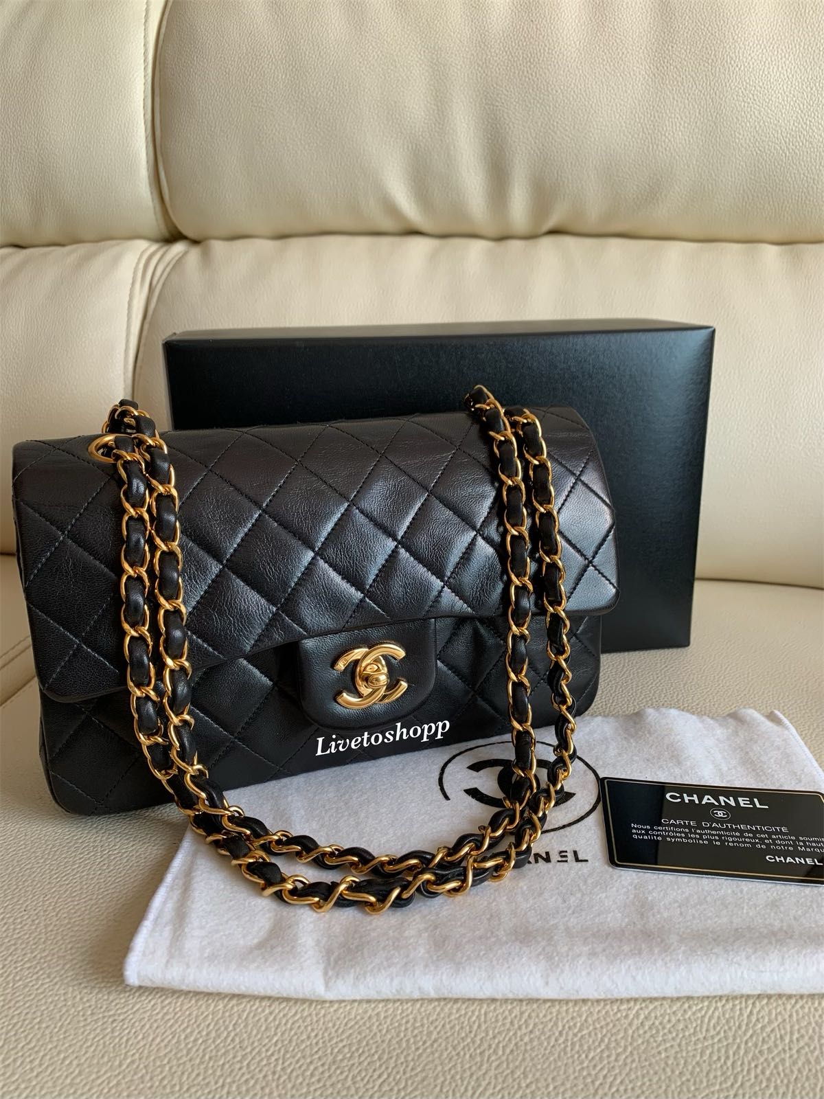 FULL SET! Chanel Classic Vintage Small Flap bag with 24K gold