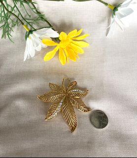 Gold Tone Filigree Leaf Brooch Pendant