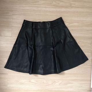 H&M Black Faux Leather Skater Skirt