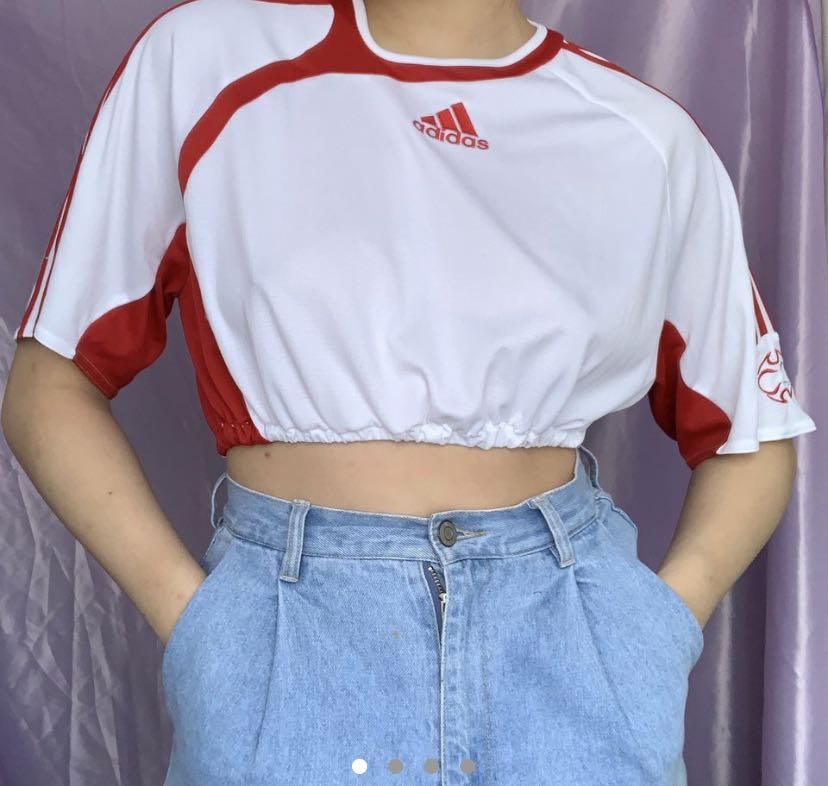 reworked crop red and white adidas top Women s Fashion Tops