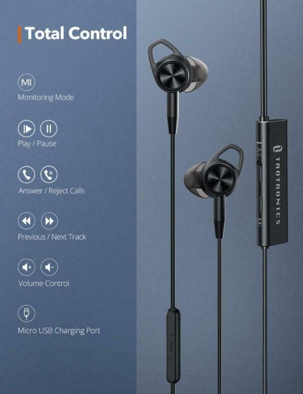 TaoTronics TT EP002 New Facelift Active Noise Cancelling Headphones Wired Earbuds in Ear Stereo Awareness Monitor Earphones with Microphone and