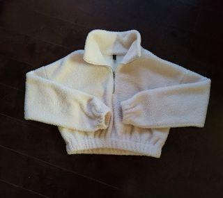 Zaful White Sherpa Teddy Top Sweater - Medium