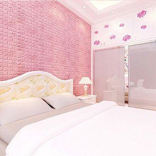 77*70 CM PE Foam 3D Pink Stone Brick Panel Wall Sticker Home Decor Living Room Wallpaper For Kids Rooms Self-Adhesive DIY Art Mural (H27)