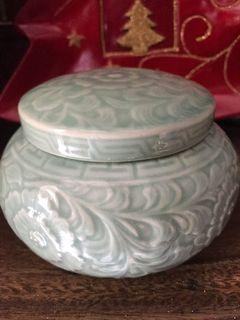 Antique Embossed Celadon Jar