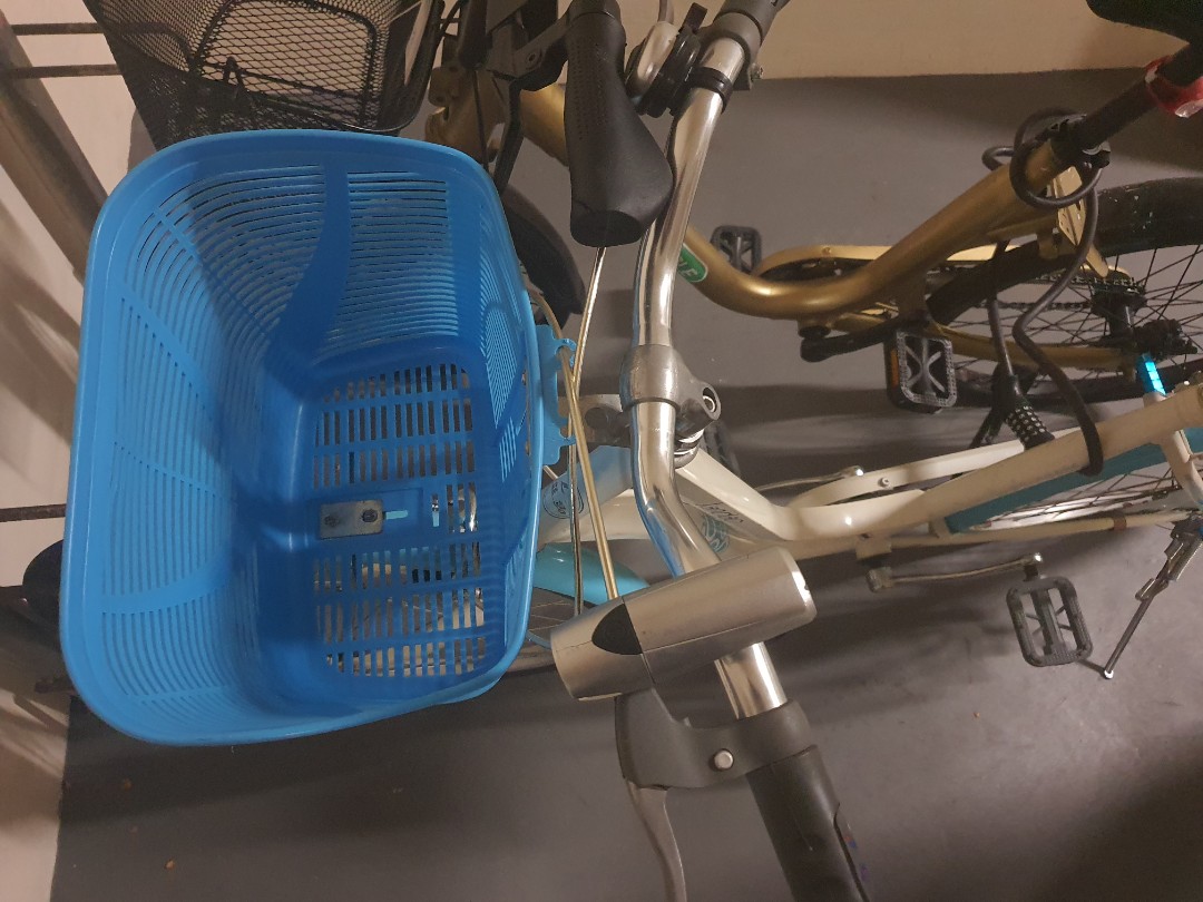 blue bike with basket