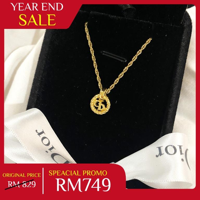 CHRISTIAN DIOR Vintage CD Logo Gold Pendant Necklace Women s