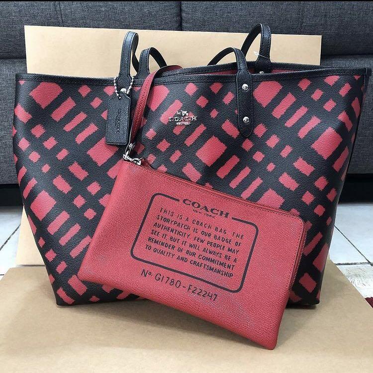 Pink plaid city tote sale