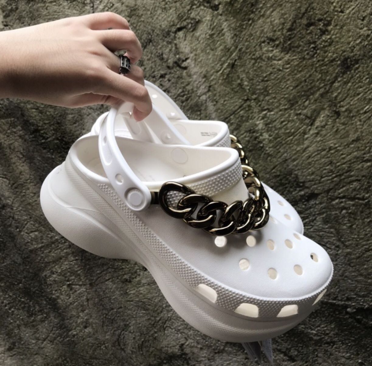 Brand new Crocs white with chain platform clogs size 7, Women's Fashion ...