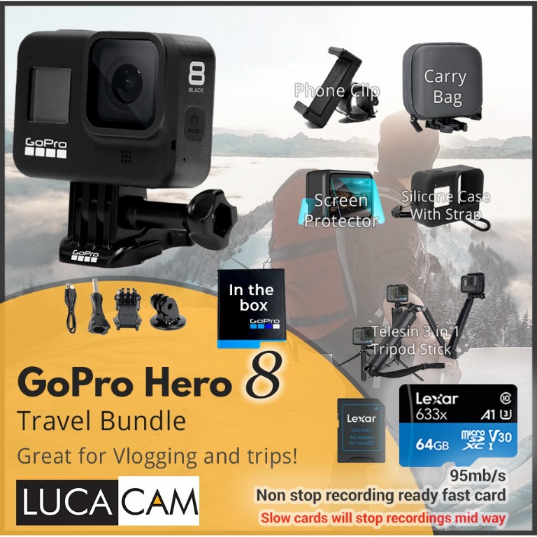 GoPro Hero 8 Travel Bundle for Vlogging, travelling. Comes with 3 in 1 ...