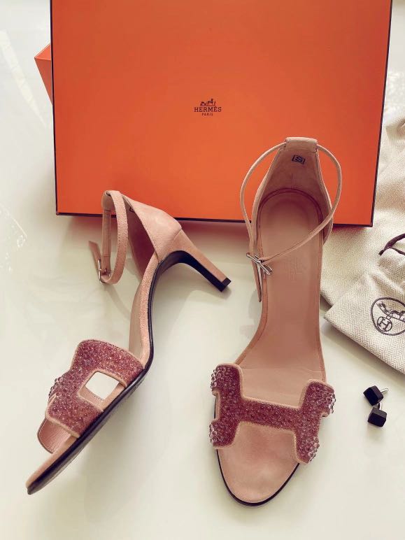 Hermes pink crystal sandal size 38, Luxury, Sneakers u0026 Footwear on Carousell