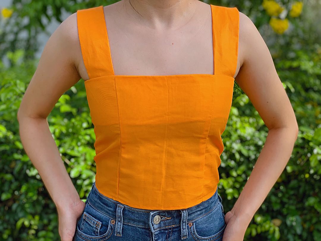 Linen Square neck Top, Women's Fashion 