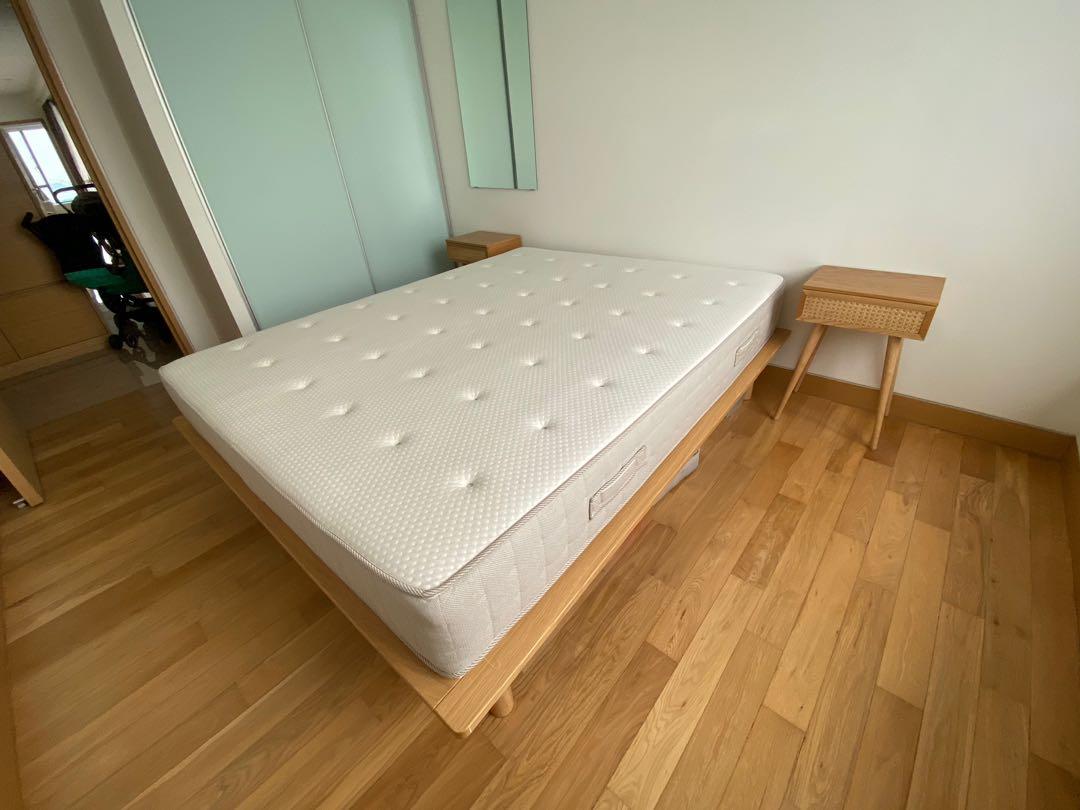 muji solid oak bed frame mattress furniture home living furniture bed frames mattresses on carousell