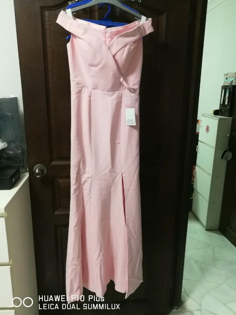 pink off shoulder gown