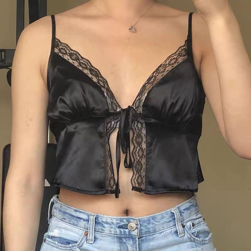 black satin lace cami