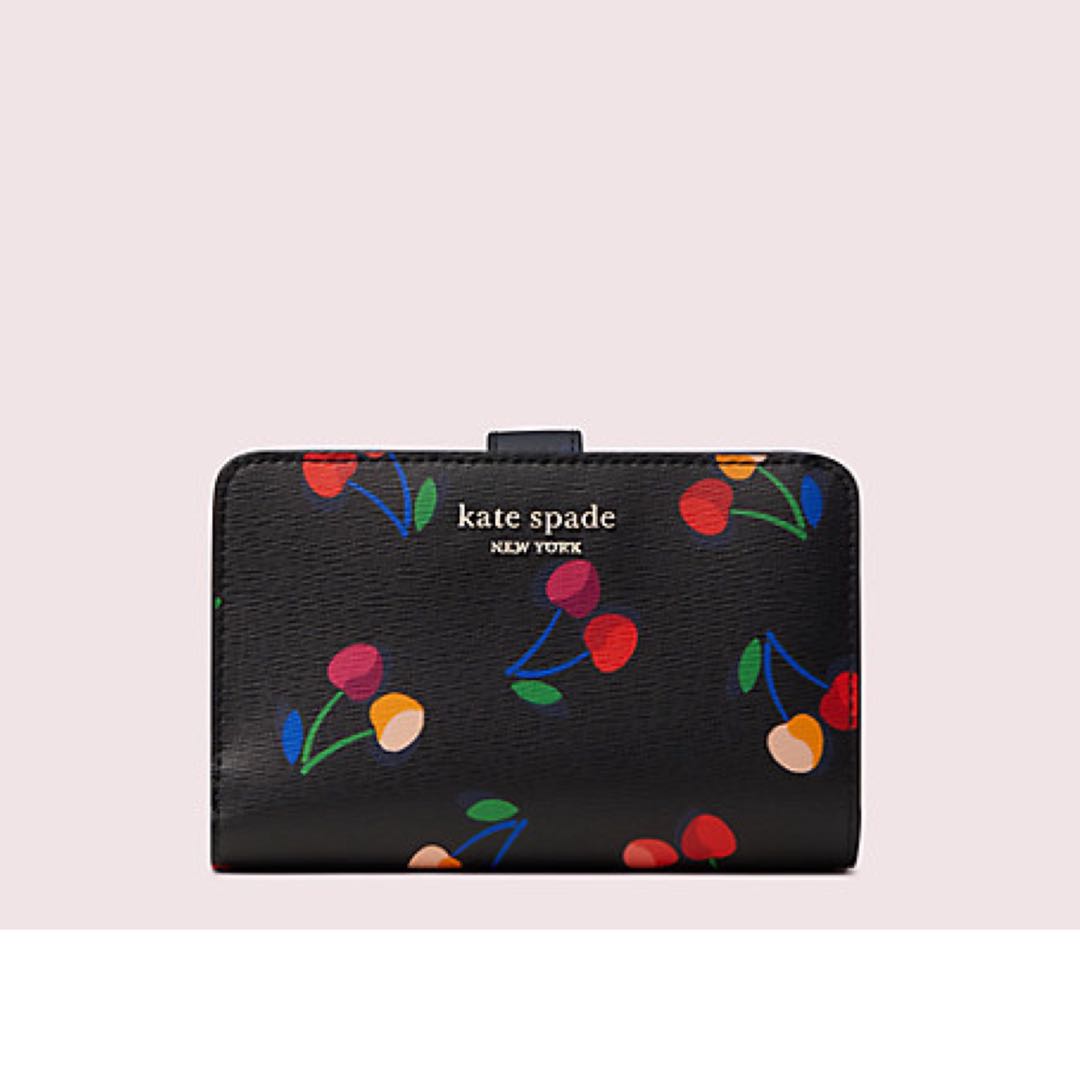 RARE SALES Kate Spade Spencer Cherries Compact Wallet Rainbow Black,  Women's Fashion, Bags & Wallets, Wallets & Card Holders on Carousell