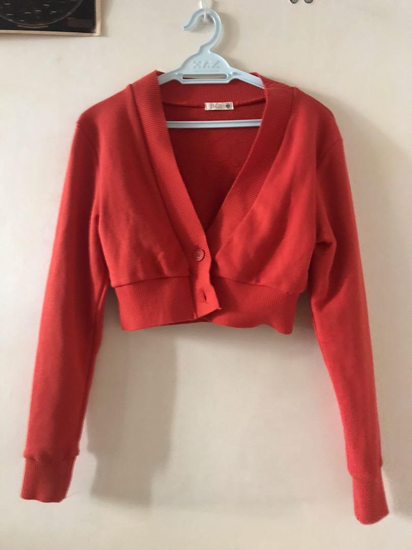 short red cardigan
