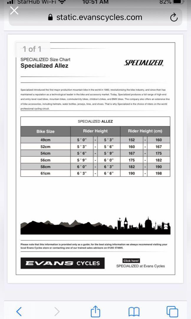 specialised allez size guide