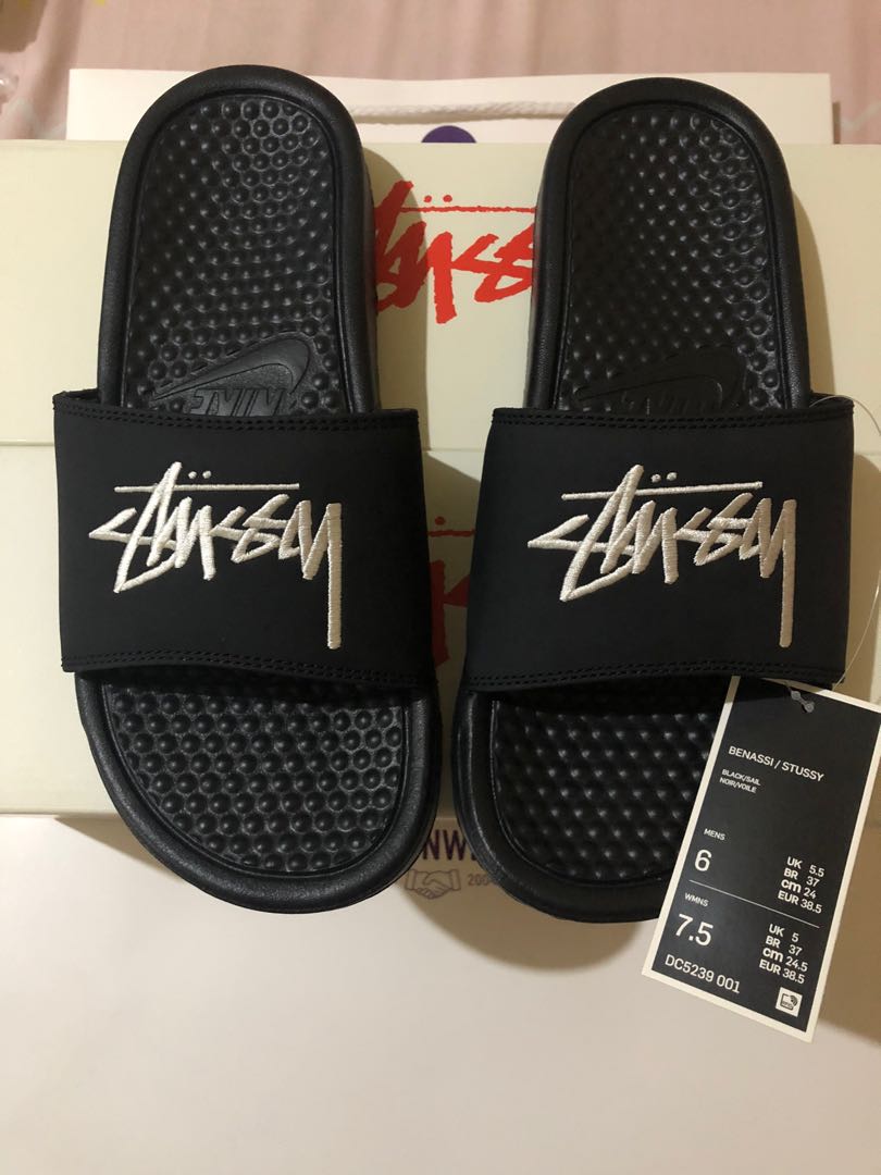 Stussy x Nike Benassi Black Colorway Limited Edition, Men's Fashion,  Footwear, Slippers  Slides on Carousell