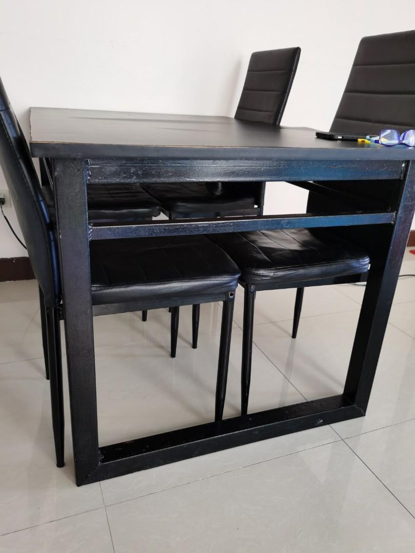 Tubular Steel Feet Dining Table with Chairs, Furniture & Home Living