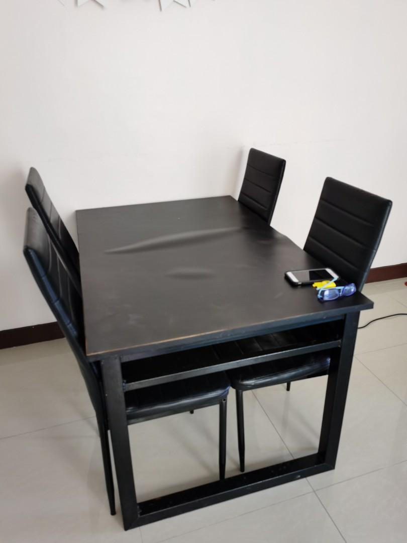 Tubular Steel Feet Dining Table with Chairs, Furniture & Home Living