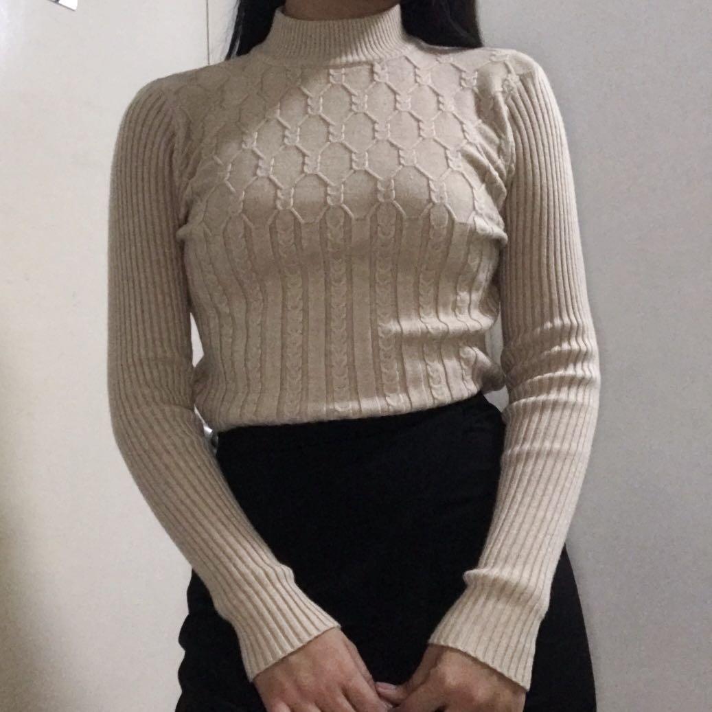 Beige Turtleneck Sweater, Women's 
