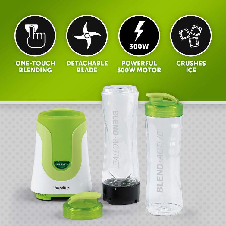 Breville Blend Active Personal Blender Smoothie Maker with 2 Portable Blending Bottles 600ml 300W Green VBL062 TV Home Appliances Kitchen Appliances Juicers Blenders Grinders on Carousell