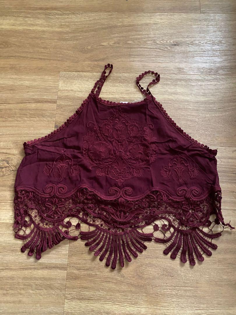Forever21 Maroon Lace Top (Category: Sleeveless) located in Taguig. Submitted by alphaj31 (Listing ID 1055545494, Image 1). Description: .