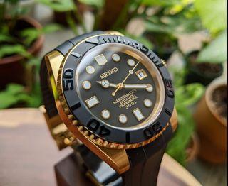 Gold-Black Seiko Sub. Build, Custom Watch Mod. Seiko NH35 Movement. Made-to-order only!