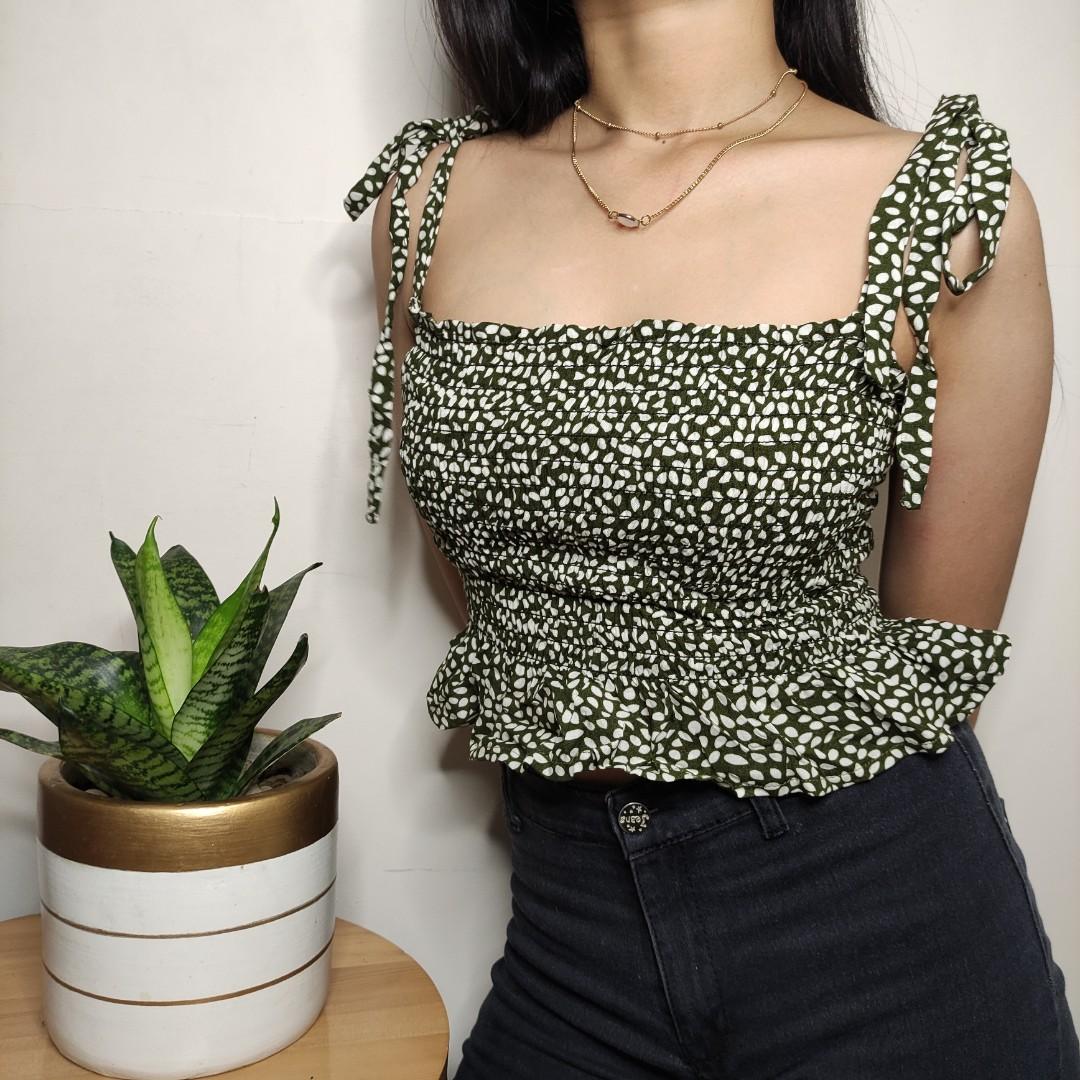 smocked tie strap top