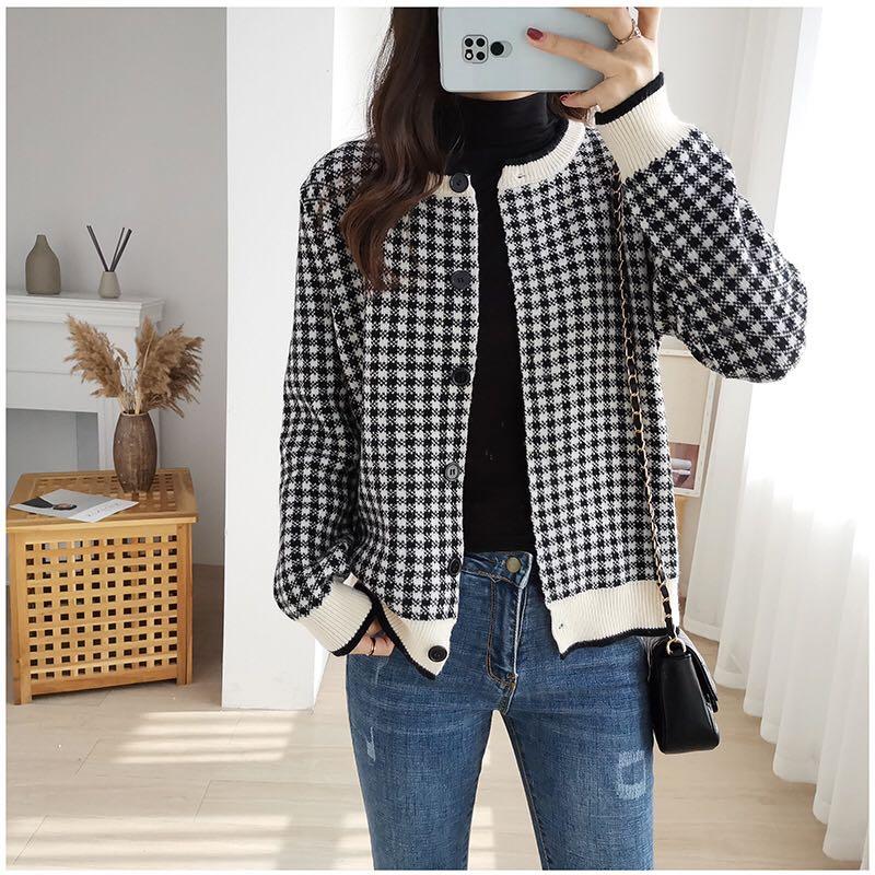 Houndstooth Checkered Cardigan Top (Category: Blouses) located in Singapore. Submitted by mommystote (Listing ID 1055597211, Image 8). Description: ✨ Houndstooth Checkered Cardigan Top✨ Preorder • arrives in about two weeks This is another classic cardigan top that ja a must have in the wardrobe Houndstooth checkered design that’s timeless in style . In stylish monochrome hues of black and white that is easy to match with any bottoms for work or 