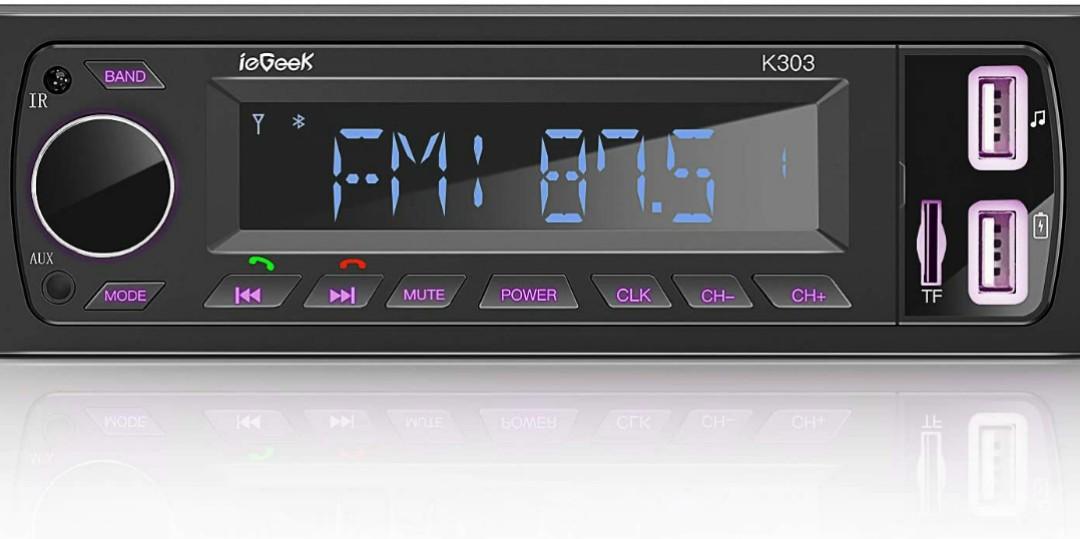 ieGeek K303 Autoradio Bluetooth RDS Stereo 60 W x 4 Radio System Hands Free  Call FM/Am, 7 Colour Button Light, Clock Screen, Dual USB/FM/BT/AUX/SD