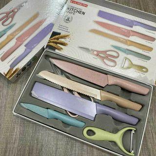 kitchen knife  set pastel corrugated colorful stainless steel chef  bread scissors peeler