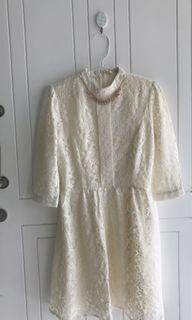 Minimal Gold White Lace Dress