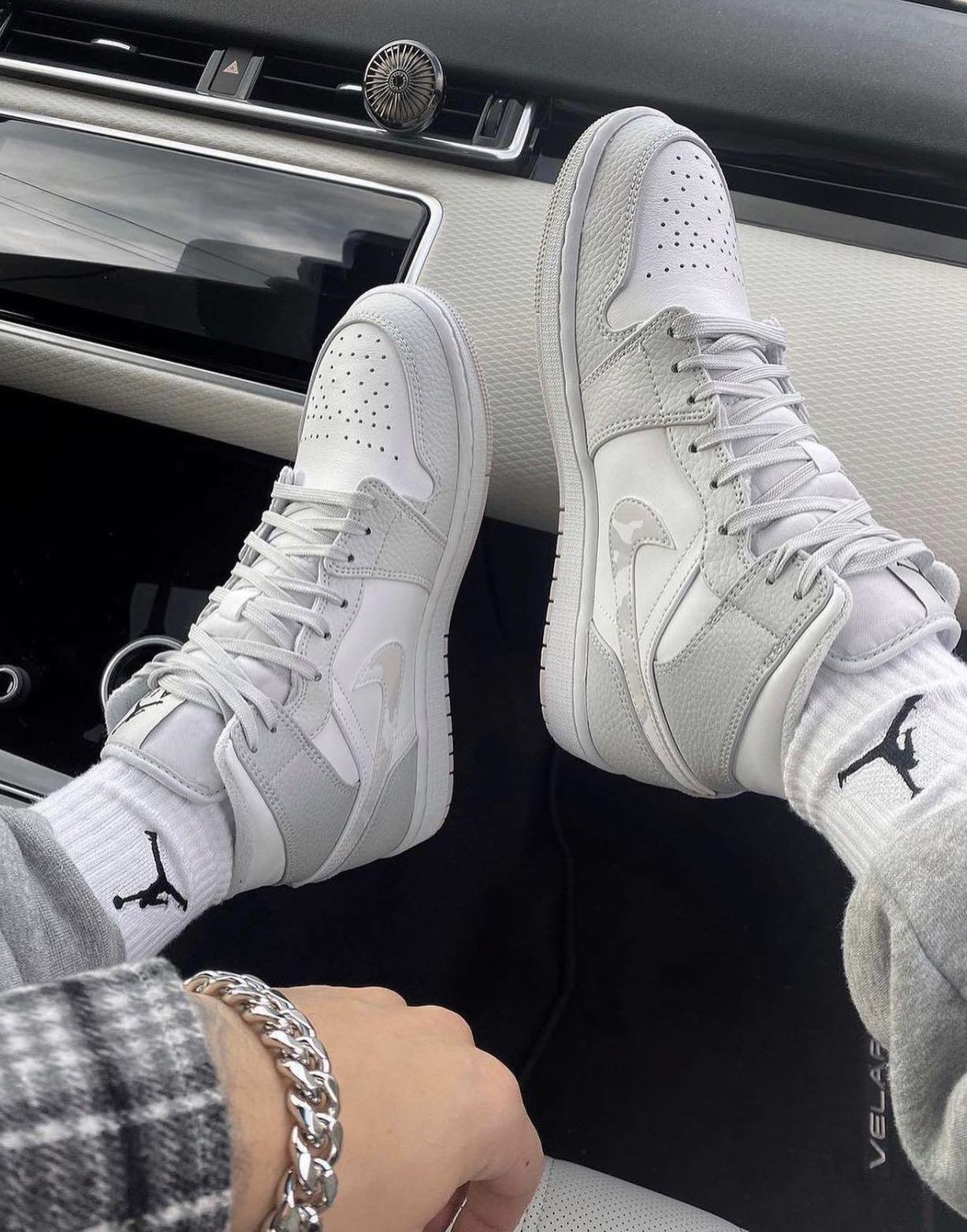 Nike Air Jordan 1 Mid Grey Camo Men s Fashion Footwear Sneakers on Carousell