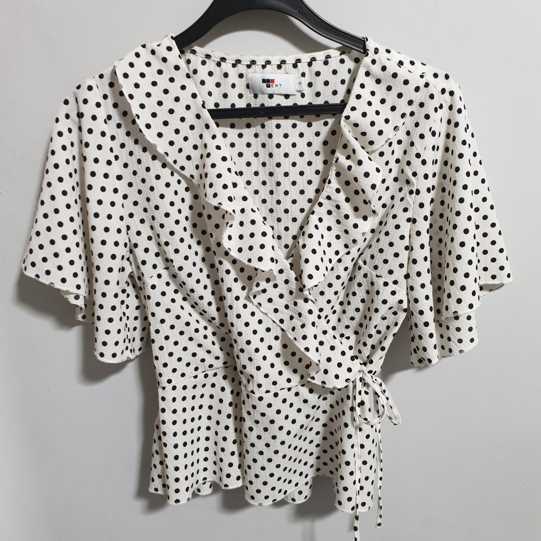 gray polka dot blouse